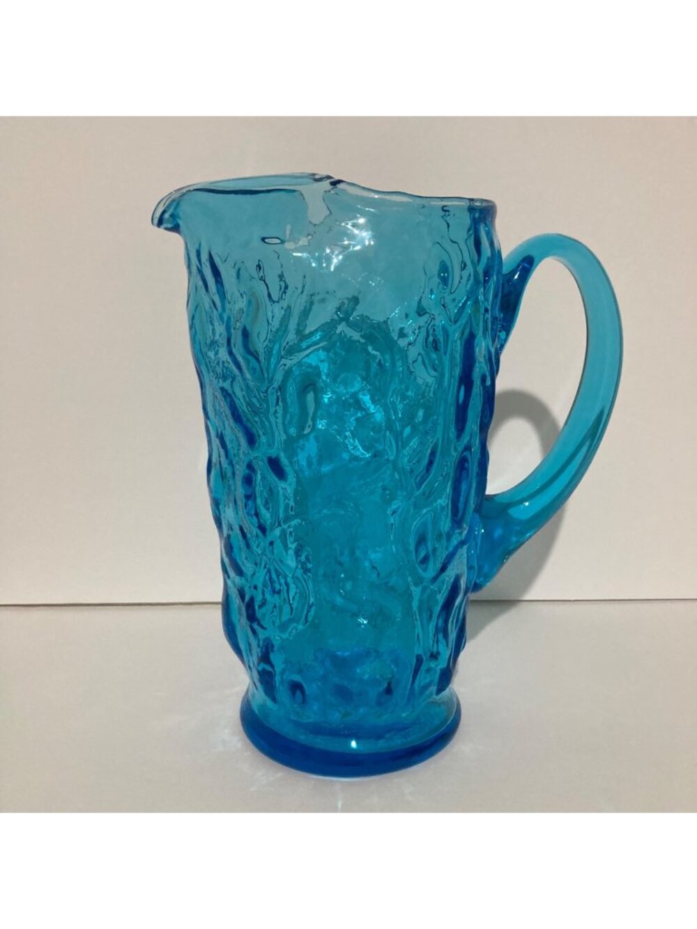 Morgantown Seneca Driftwood Crinkle Glass Pitcher Peacock Teal Blue
